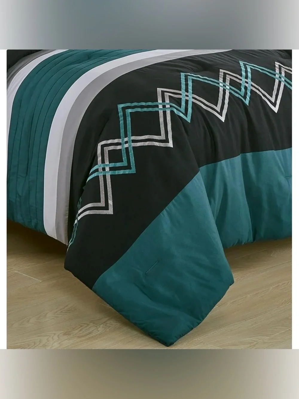 Teal and Gray Geometric Queen 3 piece Comforter Set - Modern Home Bedding